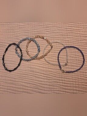 Handmade Beaded Ankle Bracelet Set - Multicolor Glass Beads